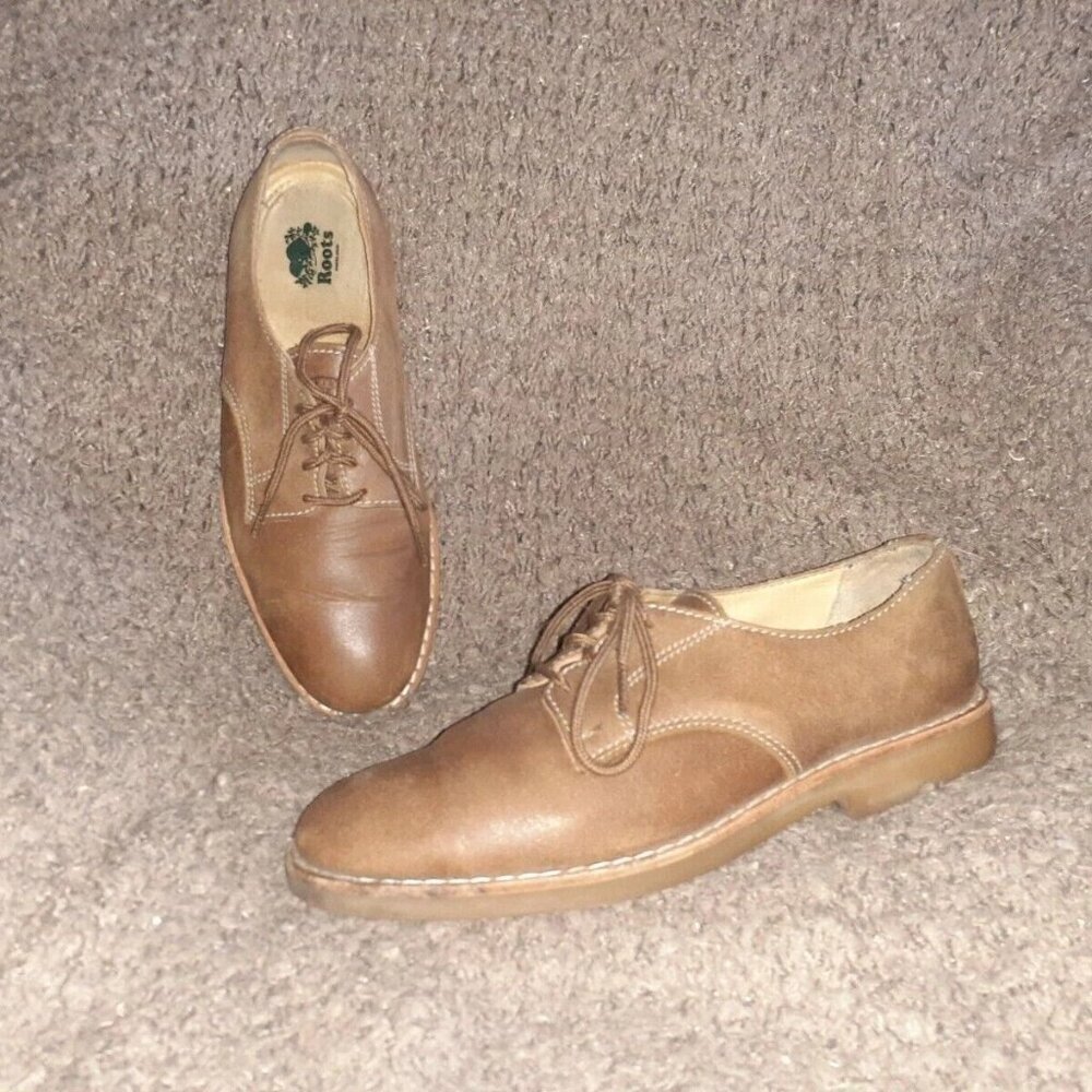 ROOTS CANADA-Vintage Brown Leather Oxfords-Latex Rubber Soles-Sz 8D-Excellent